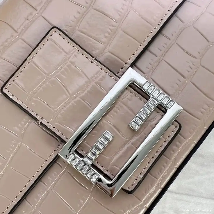 Affordable HOT Leather Medium Tiffany Bag Baguette In Fendi Khaki Crocodile 0530